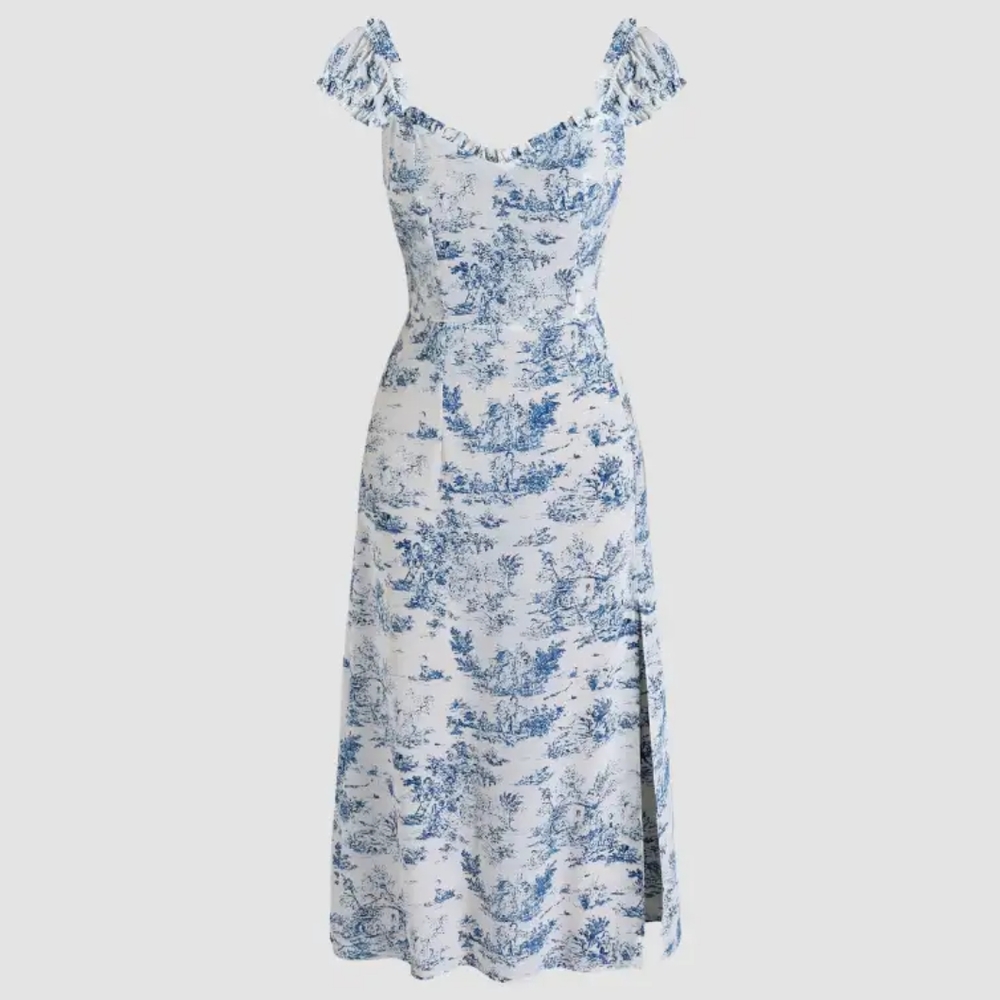 Cider Blue Toile Spring Midi Dress
